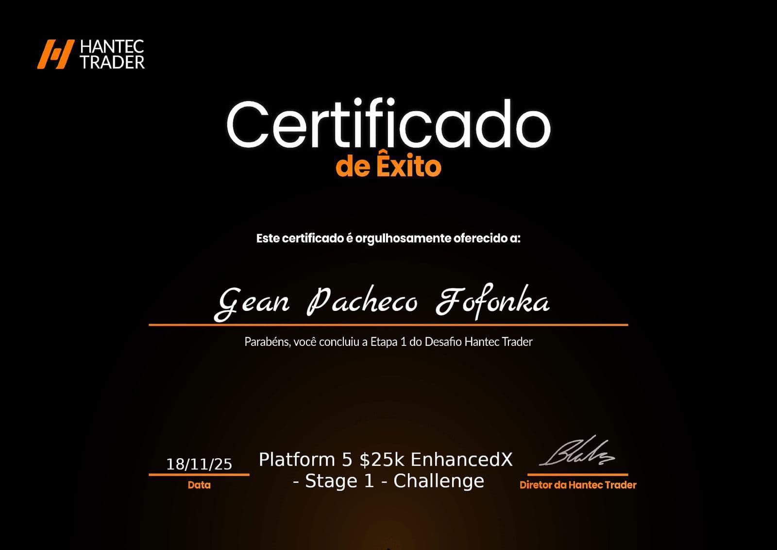 Certificado da Hantec Trader